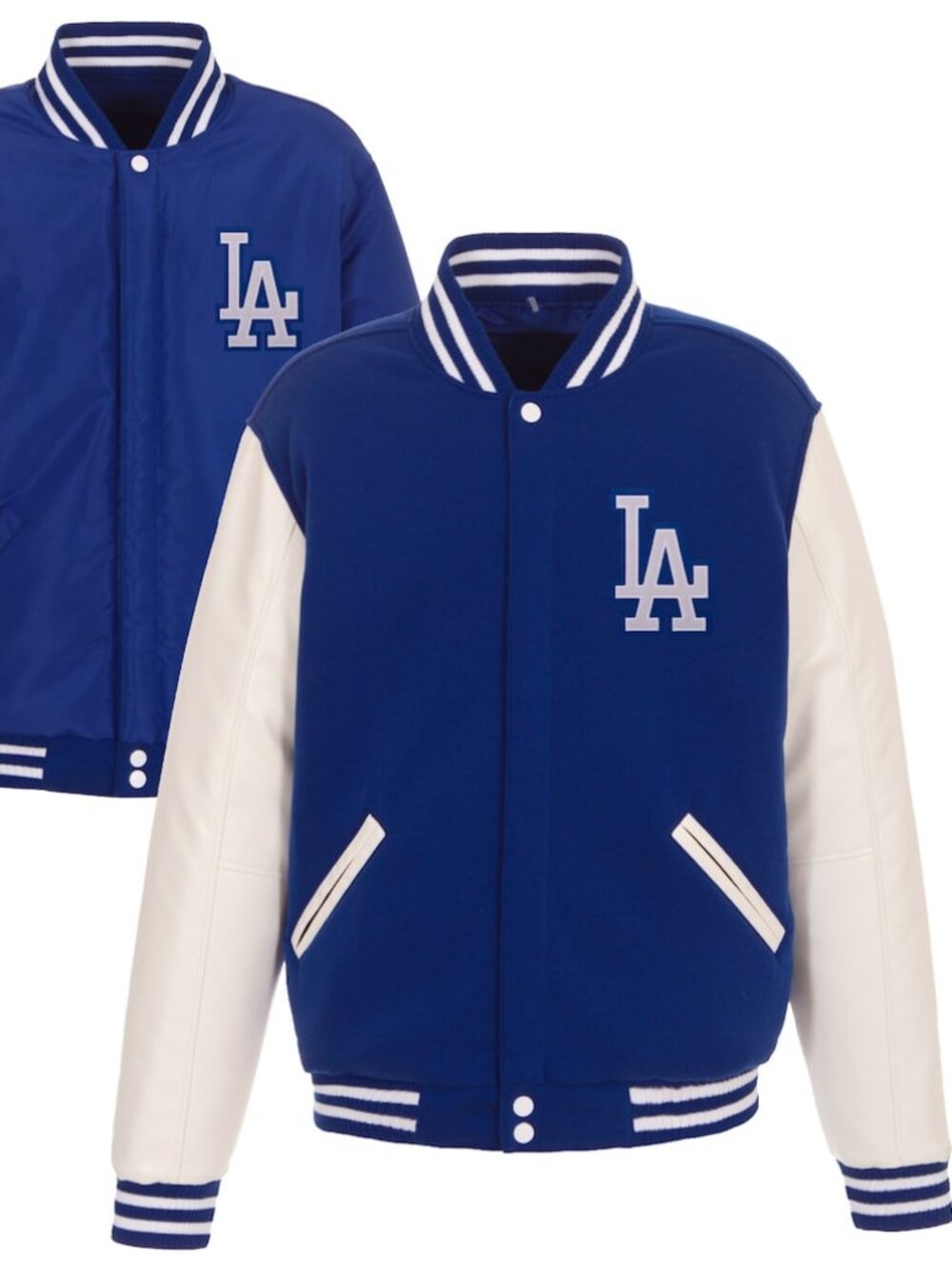 NWT Los Angeles Dodgers JH Design Reversible Varsity Jacket Mens XL Fleece Royal